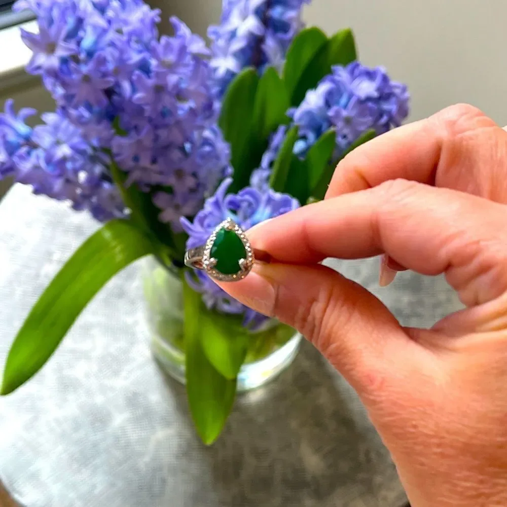 The Green Tear Drop Ring in Tibetan silver sz 6